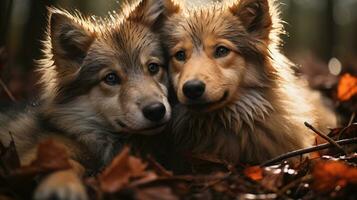 photo of heart-melting two Wolves with an emphasis on expression of love. Generative AI