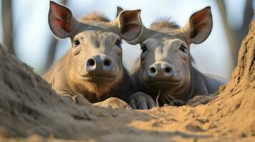 photo of heart-melting two Warthogs with an emphasis on expression of love. Generative AI