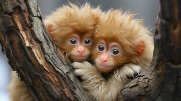 photo of heart-melting two Uakari with an emphasis on expression of love. Generative AI