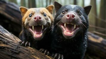 photo of heart-melting two Tasmanian Devils with an emphasis on expression of love. Generative AI
