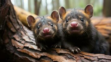 photo of heart-melting two Tasmanian Devils with an emphasis on expression of love. Generative AI
