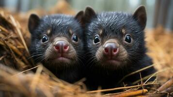 photo of heart-melting two Tasmanian Devils with an emphasis on expression of love. Generative AI