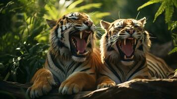 photo of heart-melting two Tigers with an emphasis on expression of love. Generative AI