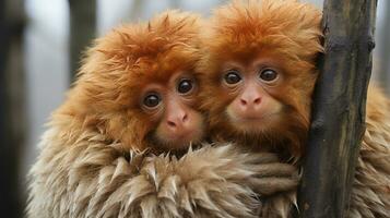 photo of heart-melting two Uakari with an emphasis on expression of love. Generative AI