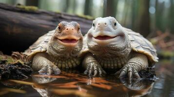 photo of heart-melting two Turtles with an emphasis on expression of love. Generative AI