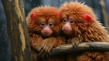 photo of heart-melting two Uakari with an emphasis on expression of love. Generative AI