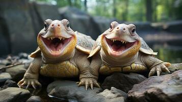 photo of heart-melting two Turtles with an emphasis on expression of love. Generative AI