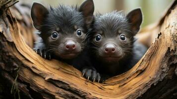 photo of heart-melting two Tasmanian Devils with an emphasis on expression of love. Generative AI