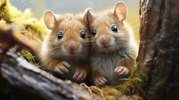 photo of heart-melting two Spiny Mouses with an emphasis on expression of love. Generative AI