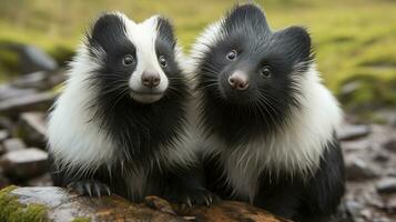 photo of heart-melting two Skunks with an emphasis on expression of love. Generative AI