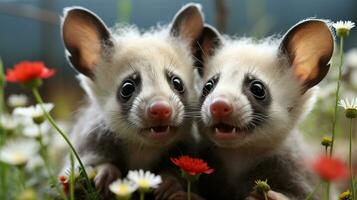 photo of heart-melting two Sugar Gliders with an emphasis on expression of love. Generative AI