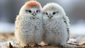 photo of heart-melting two Snowy Owls with an emphasis on expression of love. Generative AI