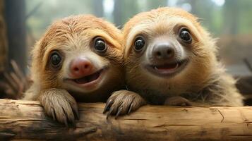 photo of heart-melting two Sloths with an emphasis on expression of love. Generative AI