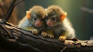 photo of heart-melting two Squirrel Monkeys with an emphasis on expression of love. Generative AI