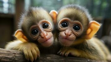 photo of heart-melting two Squirrel Monkeys with an emphasis on expression of love. Generative AI