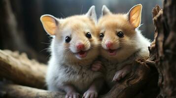 photo of heart-melting two Sugar Gliders with an emphasis on expression of love. Generative AI