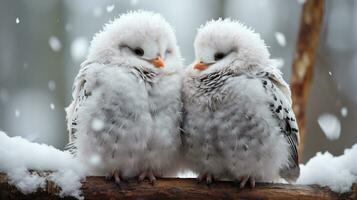 photo of heart-melting two Snowy Owls with an emphasis on expression of love. Generative AI