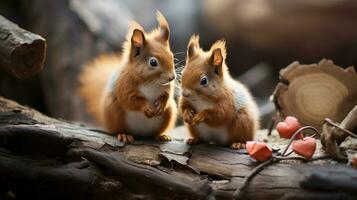 photo of heart-melting two Squirrels with an emphasis on expression of love. Generative AI