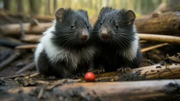 photo of heart-melting two Skunks with an emphasis on expression of love. Generative AI