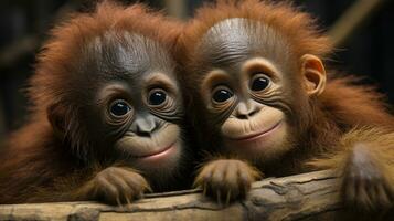 photo of heart-melting two Orangutans with an emphasis on expression of love. Generative AI