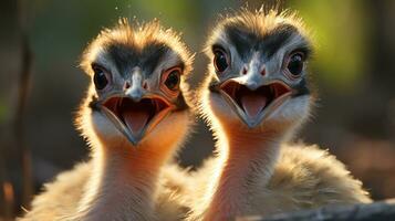 foto de conmovedor dos avestruces con un énfasis en expresión de amor. generativo ai