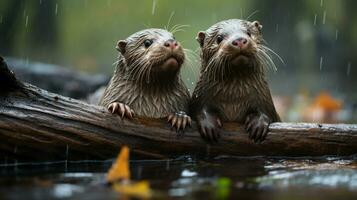 photo of heart-melting two Otters with an emphasis on expression of love. Generative AI