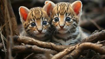 photo of heart-melting two Ocelots with an emphasis on expression of love. Generative AI