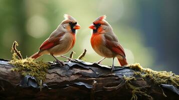 photo of heart-melting two Northern Cardinals with an emphasis on expression of love. Generative AI