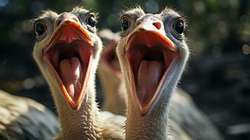 foto de conmovedor dos avestruces con un énfasis en expresión de amor. generativo ai