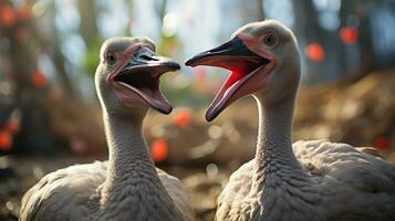 photo of heart-melting two Ostrichs with an emphasis on expression of love. Generative AI