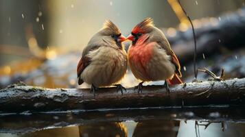 foto de conmovedor dos del Norte cardenales con un énfasis en expresión de amor. generativo ai