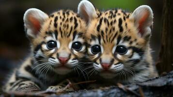 photo of heart-melting two Ocelots with an emphasis on expression of love. Generative AI