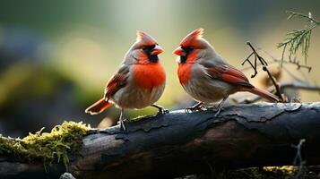 photo of heart-melting two Northern Cardinals with an emphasis on expression of love. Generative AI