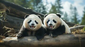 foto de conmovedor dos pandas con un énfasis en expresión de amor. generativo ai