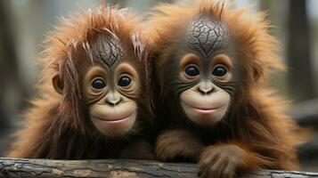photo of heart-melting two Orangutans with an emphasis on expression of love. Generative AI