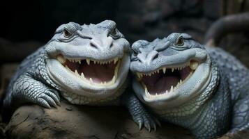 photo of heart-melting two Nile Crocodiles with an emphasis on expression of love. Generative AI