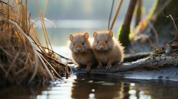 photo of heart-melting two Muskrats with an emphasis on expression of love. Generative AI