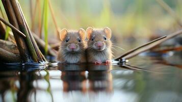 photo of heart-melting two Muskrats with an emphasis on expression of love. Generative AI