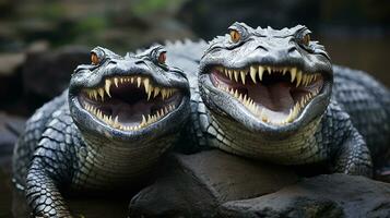 photo of heart-melting two Nile Crocodiles with an emphasis on expression of love. Generative AI