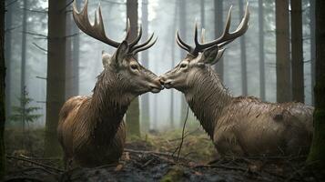 photo of heart-melting two Mooses with an emphasis on expression of love. Generative AI
