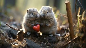 photo of heart-melting two Marmots with an emphasis on expression of love. Generative AI