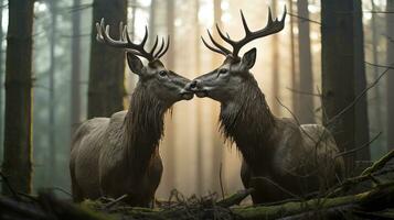 photo of heart-melting two Mooses with an emphasis on expression of love. Generative AI