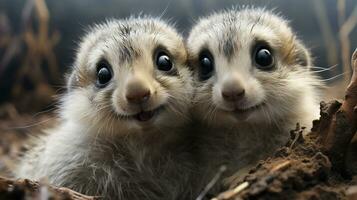 photo of heart-melting two Meerkats with an emphasis on expression of love. Generative AI