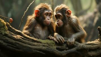 foto de conmovedor dos monos con un énfasis en expresión de amor. generativo ai