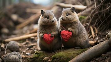 photo of heart-melting two Marmots with an emphasis on expression of love. Generative AI