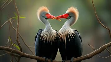 photo of heart-melting two Marabou Storks with an emphasis on expression of love. Generative AI