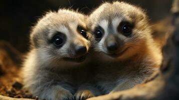 photo of heart-melting two Meerkats with an emphasis on expression of love. Generative AI