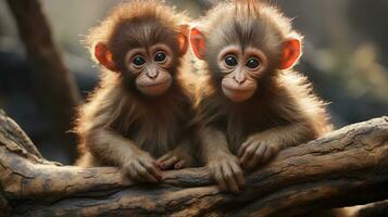 photo of heart-melting two Monkeys with an emphasis on expression of love. Generative AI
