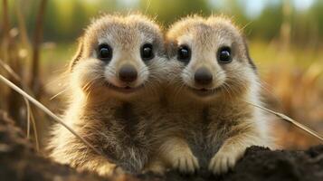 photo of heart-melting two Meerkats with an emphasis on expression of love. Generative AI