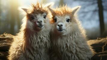 photo of heart-melting two Llamas with an emphasis on expression of love. Generative AI
